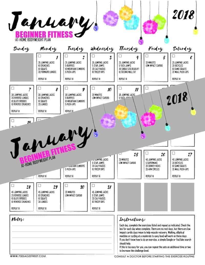 plan A,meanplan workout calendar – beginner monthly workout plan january 2018
