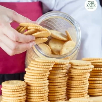 freshly cook homemade crackers being stored