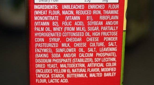 Ritz bits cheese crackers ingredients list from package