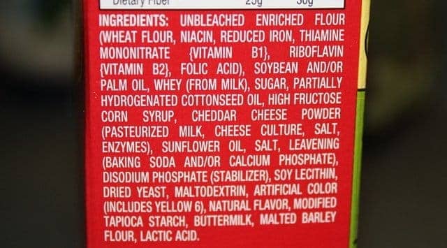 ritz bits cheese crackers ingredients list from package