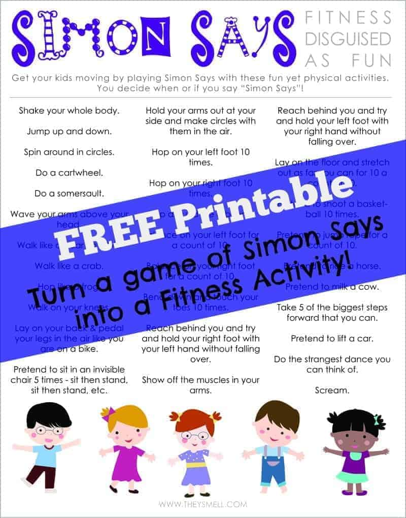 Simon says active kids free printable activity for healthy kids