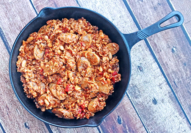 One Pot Tuscan Sausage and Beans with Brown Rice - this easy and delicious recipe will help you escape the everyday and connect with family this summer.