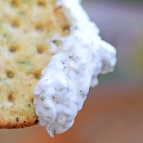 Easy Homemade Ranch Dip with Breton Gluten-Free Crackers. This delicious and super easy ranch dip is gluten-free and is made with Greek yogurt and ranch seasonings.