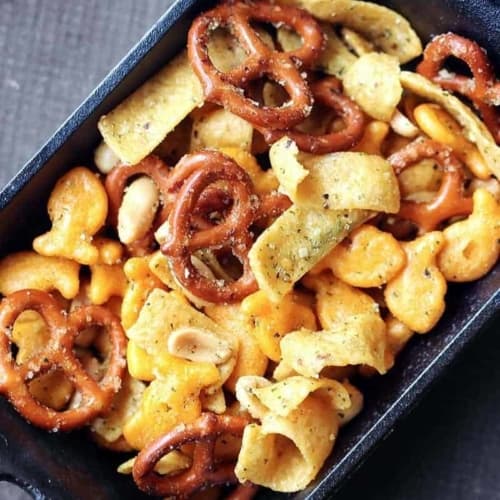 Easy homemade snack mix - make this at home with your favorite snacks! This delicious ranch flavored snack mix is like a homemade Chex Mix but with whatever ingredients you (or your kids) choose so you can make it a healthier snack mix too. Fun way to do family game night or movie night by letting everyone create their own!