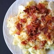Bacon and egg potato salad recipe - this yummy potato salad includes bacon and eggs and no celery!