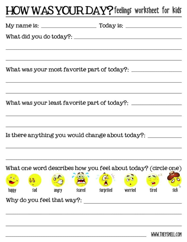 How Was Your Day? Feelings Worksheet For Kids - 730 Sage ...