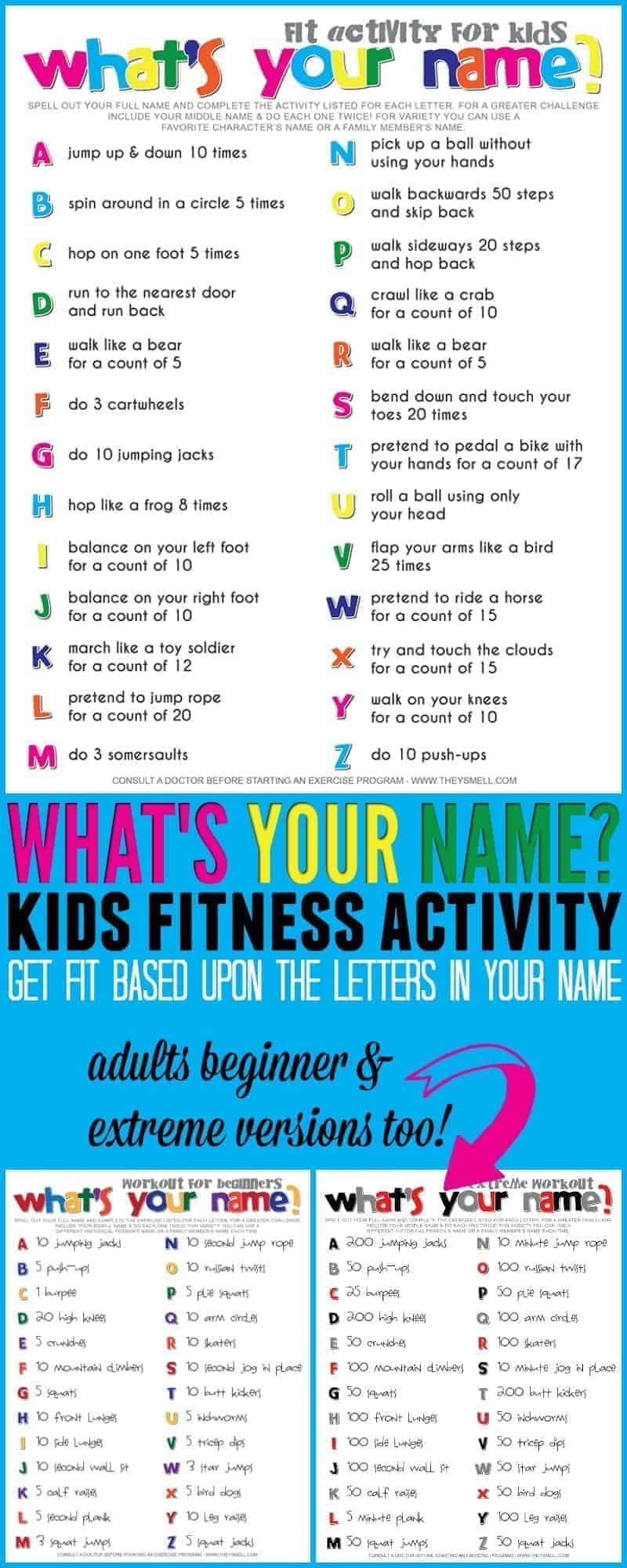 spell your name workout collage of printable graphics