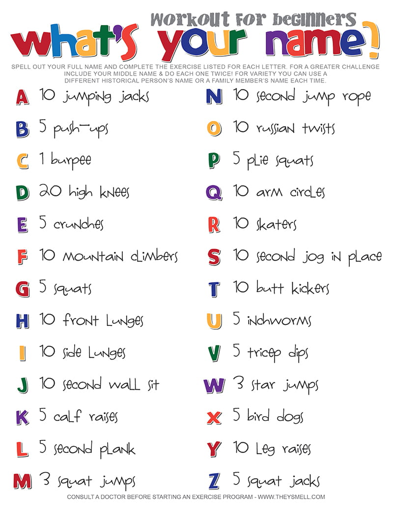 spell your name workout what s your name fitness activity printable for kids