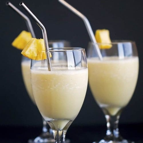 Dairy-Free Two Ingredient 'Piña Colada' Smoothie - enjoy a virgin, alcohol-free, healthier piña colada. It's also Vegan, gluten-free, and delicious!