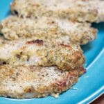 Low Carb Parmesan Dijon Pork Chops - easy to make "breaded" pork chops that are low carb, paleo, gluten-free, etc. They are also delicious!
