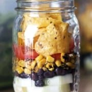 Summer Salad Hack - Southwest Mason Jar Salad with Creamy Avocado Dressing. Rubbermaid Freshworks and a couple of mason jars can help you have fresh salads available easily for those days when you just don't want to cook.