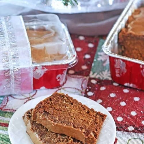 Pumpkin Gingerbread Loaf with Maple Peanut Butter Glaze. This gluten-free and vegan gingerbread loaf is dense and only slightly sweet but quite tasty.