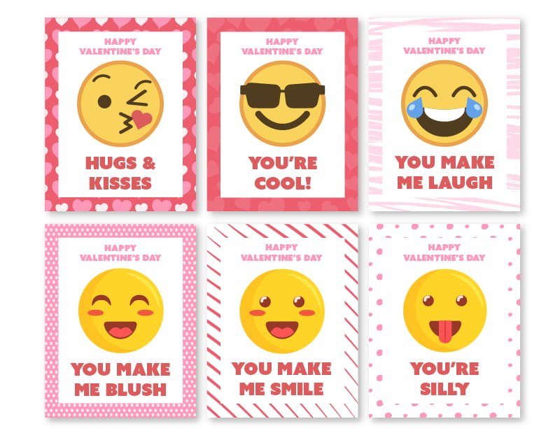 Emoji printable valentine's day cards - free printable emoji valentine's day cards. Print and hand out, or attach a mini emoji plush keychain to each card.