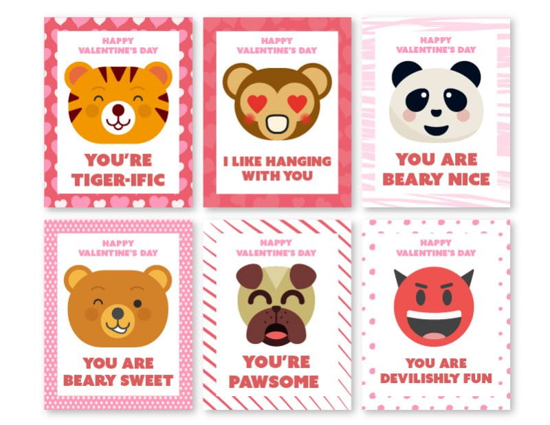 Emoji printable valentine's day cards - free printable emoji valentine's day cards. Print and hand out, or attach a mini emoji plush keychain to each card.