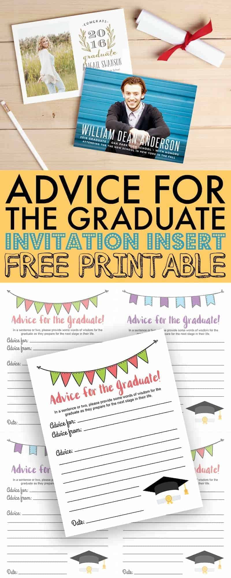 Include these free Advice for the Graduate printables with custom invitations and announcements from Basic Invite to create lasting memories and advice for 8th grade graduates.