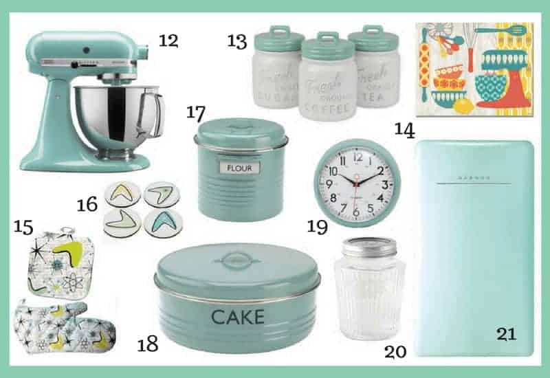 Looking for retro kitchen accessories? Here's a list of 21 accessories in blues and green that you can find on amazon.