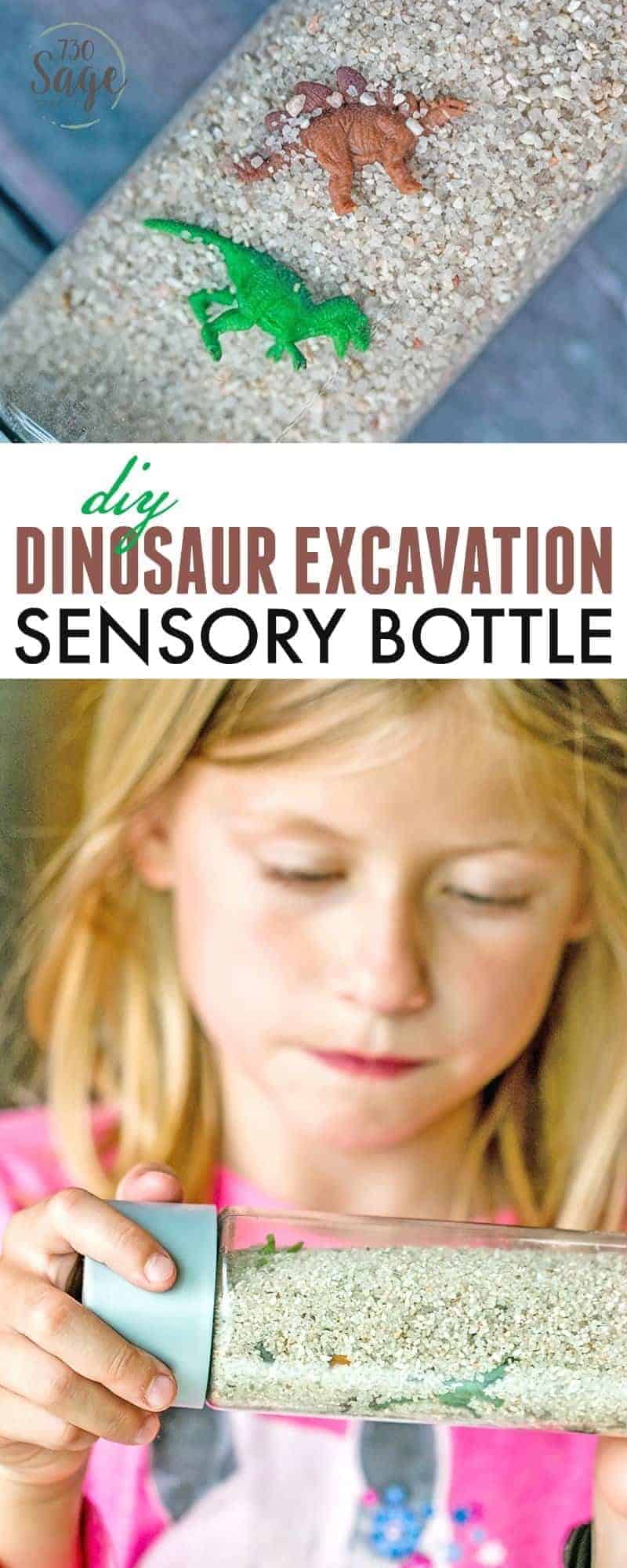 Create portable, non-messy fun with this DIY Dinosaur Excavation Sensory Bottle. Perfect for preschool kids or older kids who enjoy visual discovery.