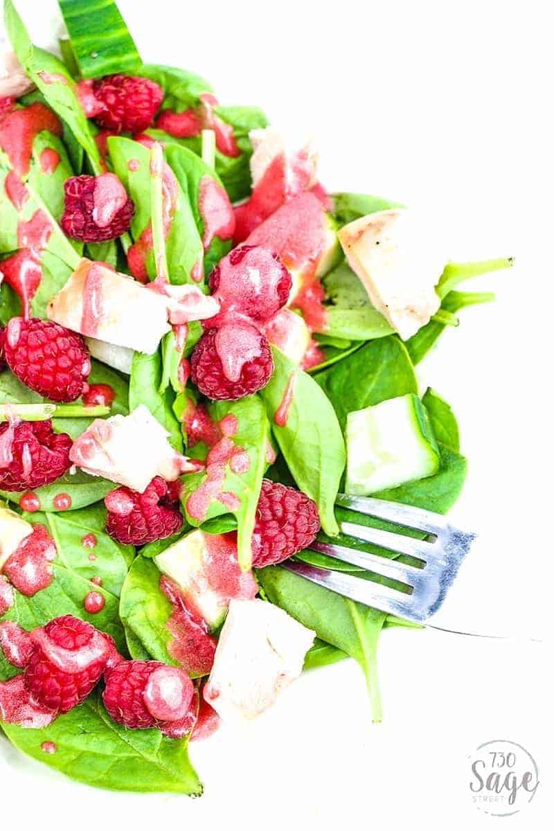 This low carb raspberry vinaigrette dressing is so stinkin' good. Perfect for ketogenic or low carb diets. Delicious flavor and super easy to make.