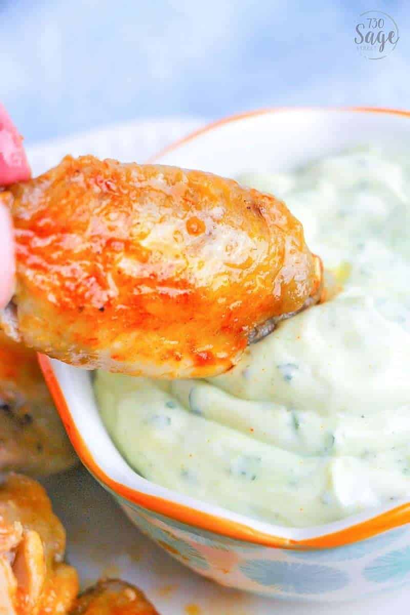 Low Carb Instant Pot Hot Wings 3 Spicy wings dipped in cool ranch is so satisfying & this low carb instant pot hot wings recipe means you can enjoy quick and easy hot wings even if you follow a ketogenic or low carb diet.
