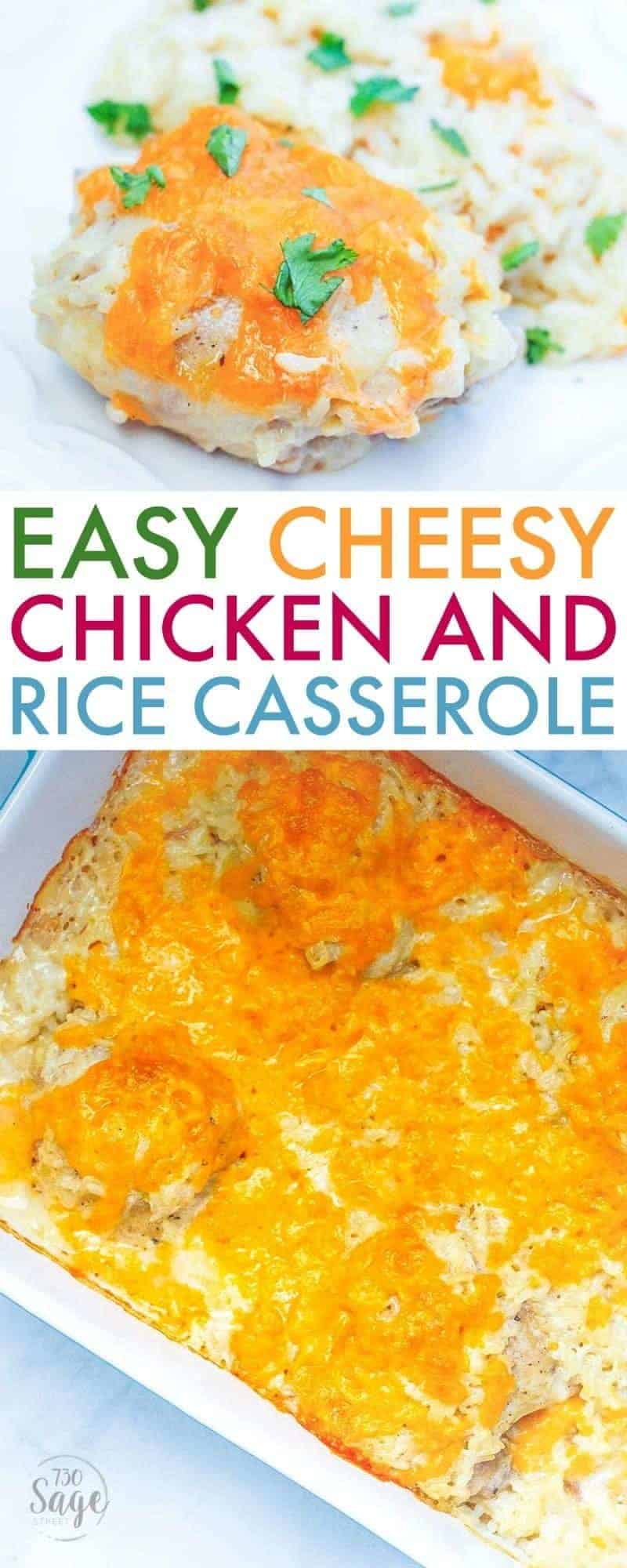 This easy cheesy chicken and rice bake is the perfect casserole recipe for busy weeknights and picky kids. Simple to make & oh-so-good!