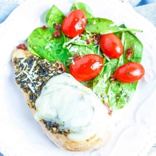 This super easy keto, low carb pesto Caprese chicken is sure to be a family favorite. Full of flavor, you can get it on the table in around a 1/2 hr. or so.