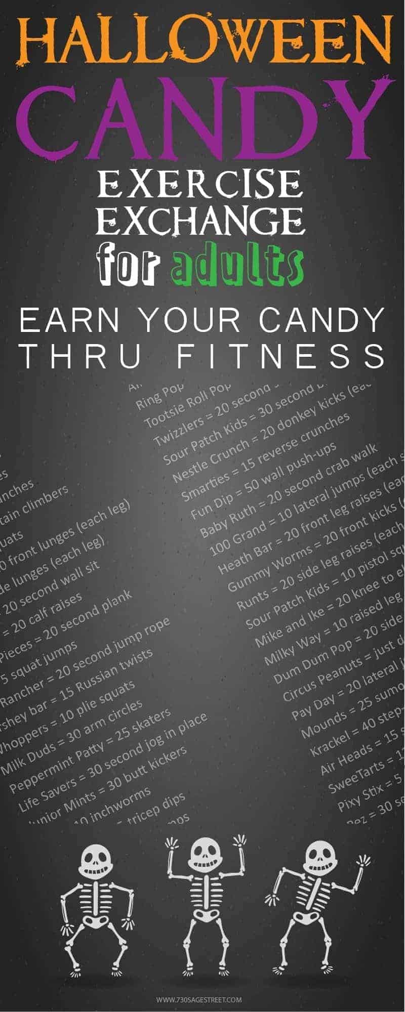 Help balance your indulges and EARN your Halloween treats with this FREE printable Halloween Candy Exercise Exchange for Adults