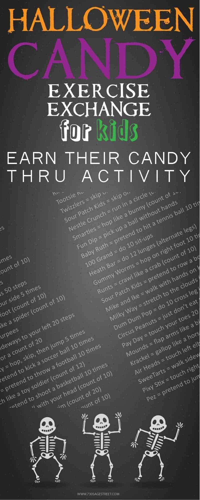 With this FREE printable Halloween Candy Exercise Exchange for Kids, they have to EARN their Halloween treats through physical activity.