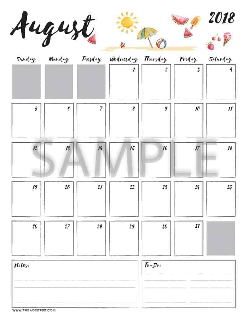 Printable August 2018 Calendar Pdf
