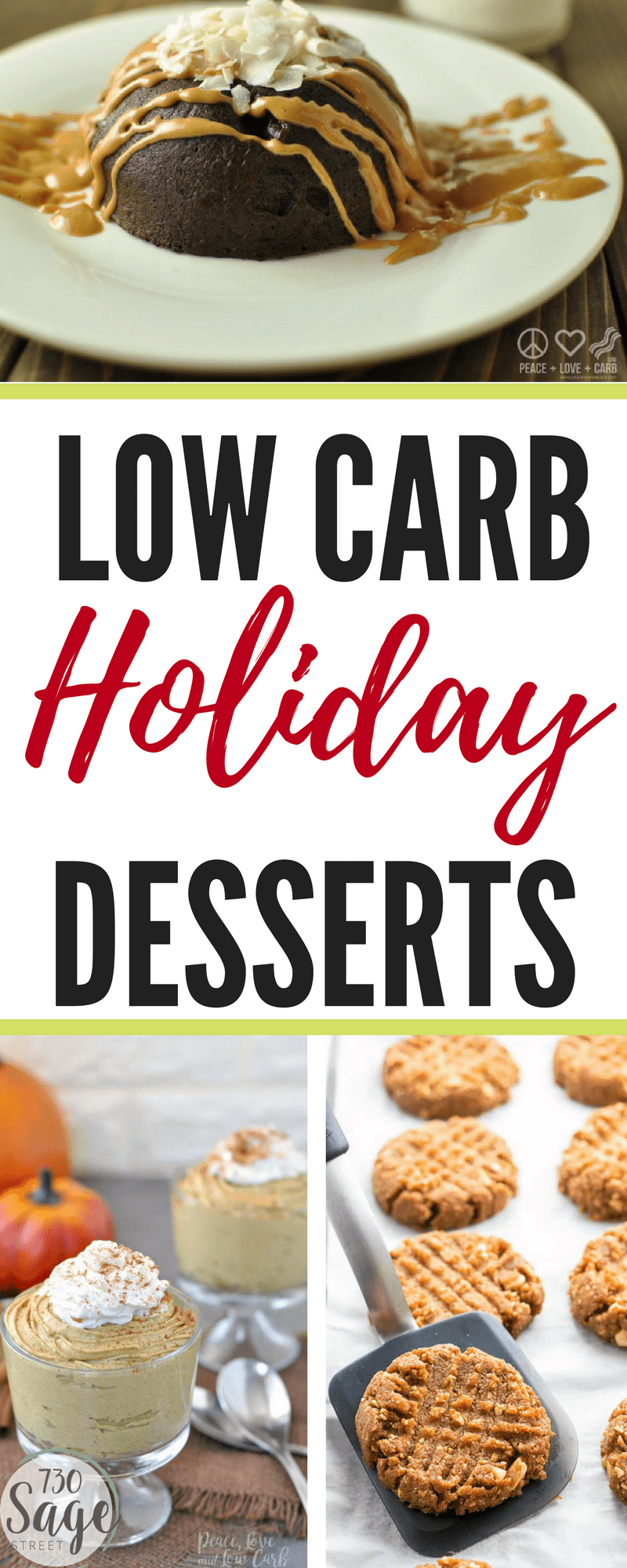 This list of low carb holiday desserts will help you enjoy delicious treats without the gilt during the Thanksgiving, Christmas and New Years holidays. #lowcarb #keto