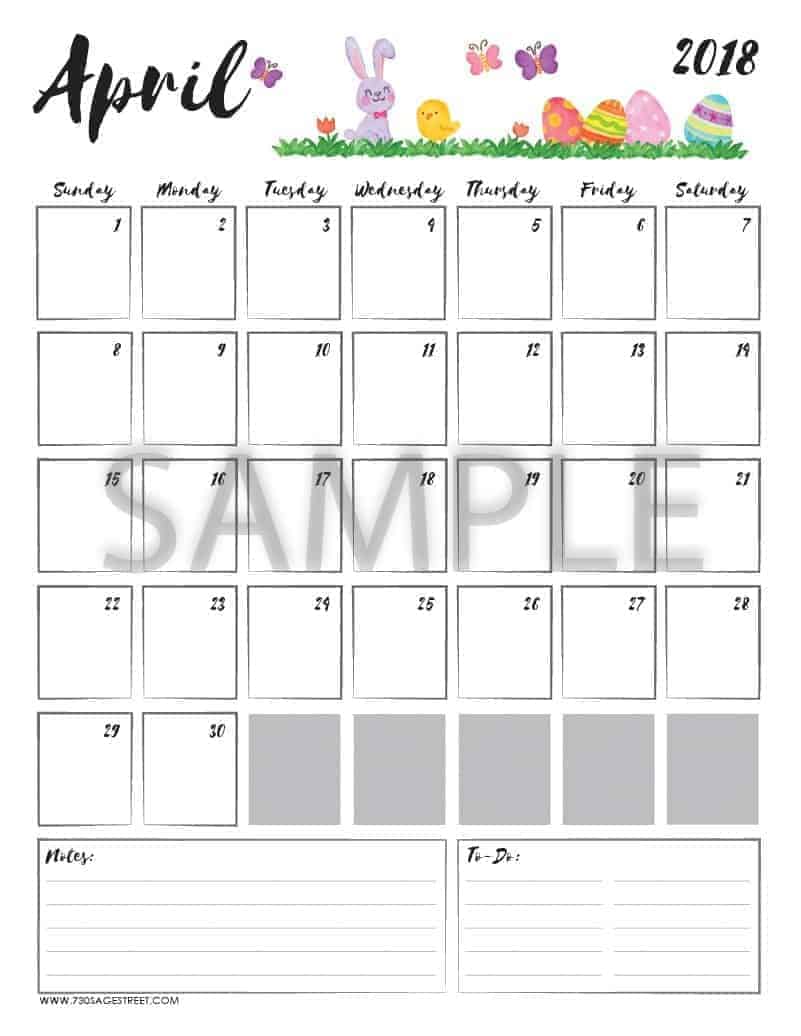 calendar april 2018 printable