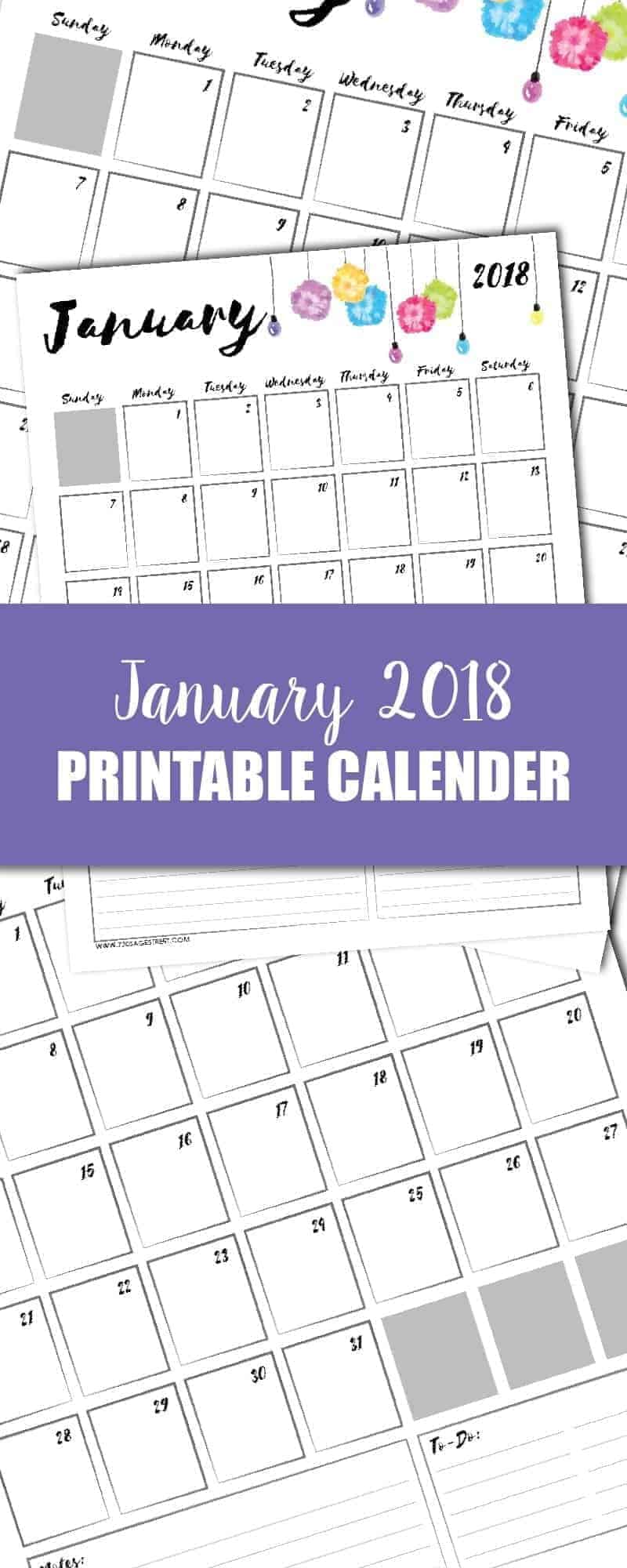 2018 printable january calendar