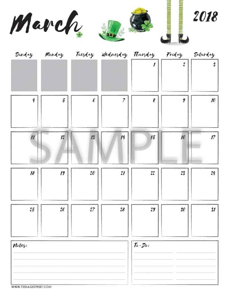 printable calendars march 2018