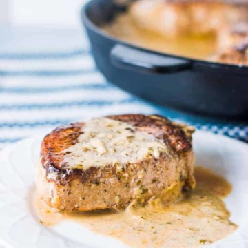 Keto Pork Chops with Homemade Ranch Seasoning 4 Homemade Keto Creamy Ranch Pork Chops ready to serve