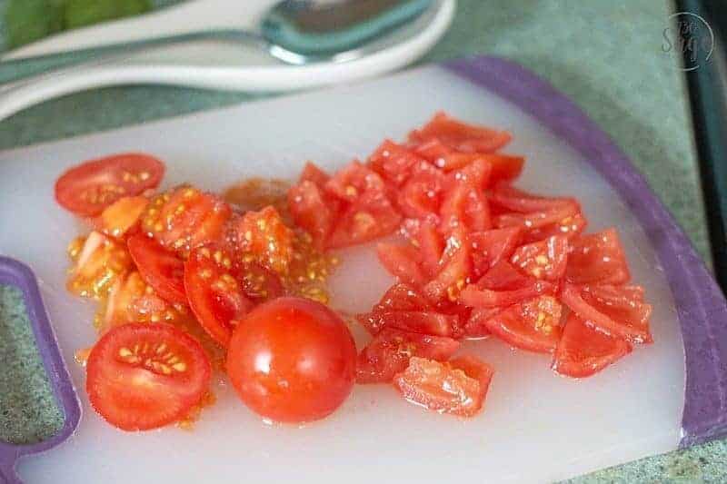 Chopped tomatoes on a cutting board