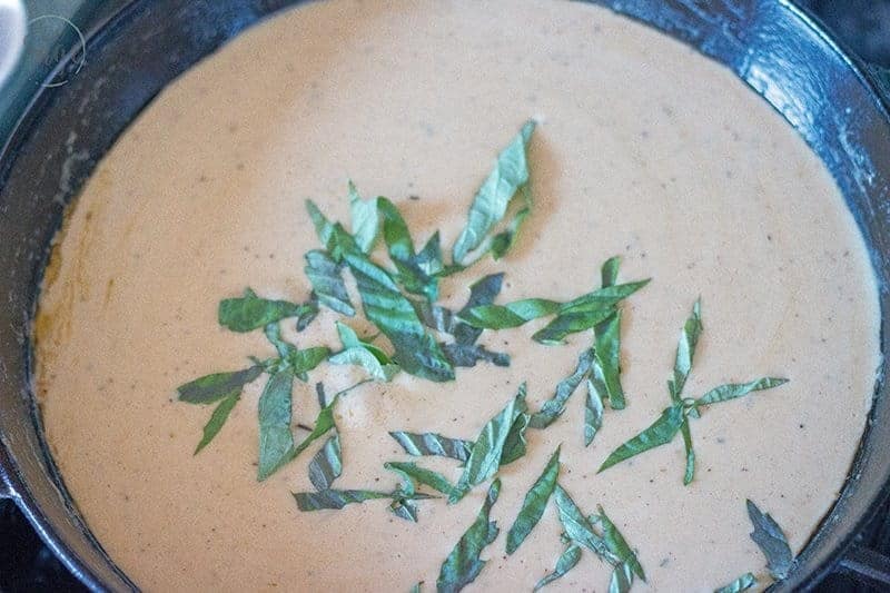 Low Carb Tomato Basil Creamy Tuscan Chicken Alfredo 9 Fresh basil in a cream sauce