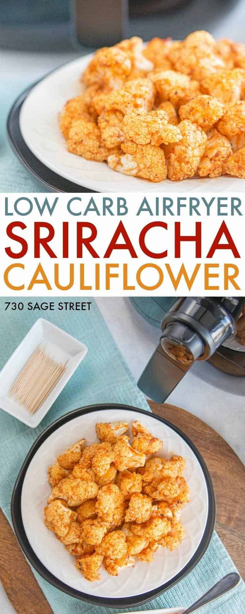 Spice up game day with this delicious Sriracha cauliflower bites airfryer recipe. #lowcarb #appetizer #gameday #cauliflower