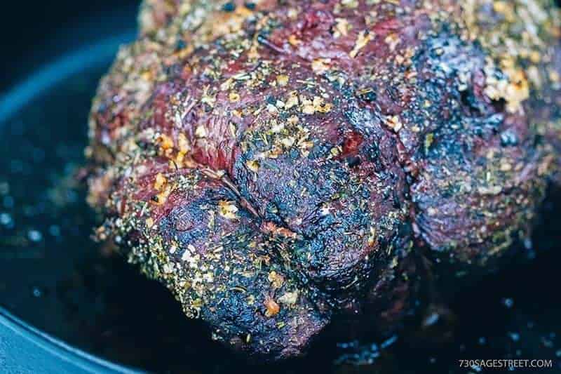 bottom round roast in a cast iron pan
