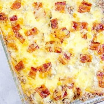 baked chicken casserole in a glass dish