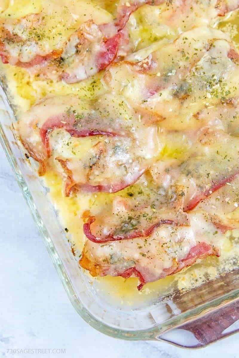 Low Carb Chicken Bacon Ranch chicken bacon ranch casserole overhead shot