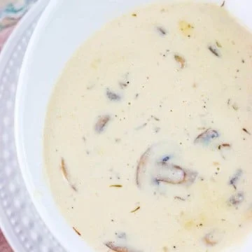 cream of mushroom soup in a white bowl