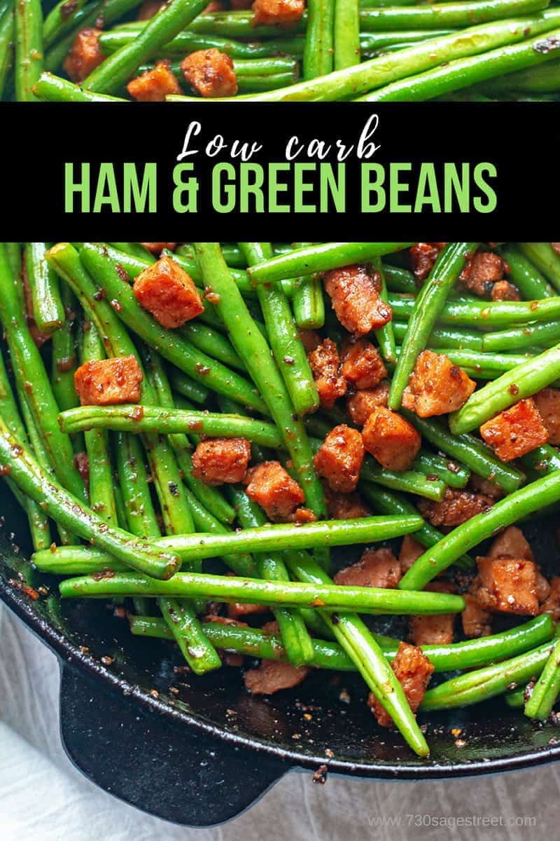 This low carb / keto ham and green beans recipe can be made as a side dish or enjoyed as a dinner entree. It's really good & is ready in about 1/2 hour. #lowcarb #sidedish #keto #recipe #easy #greenbeans