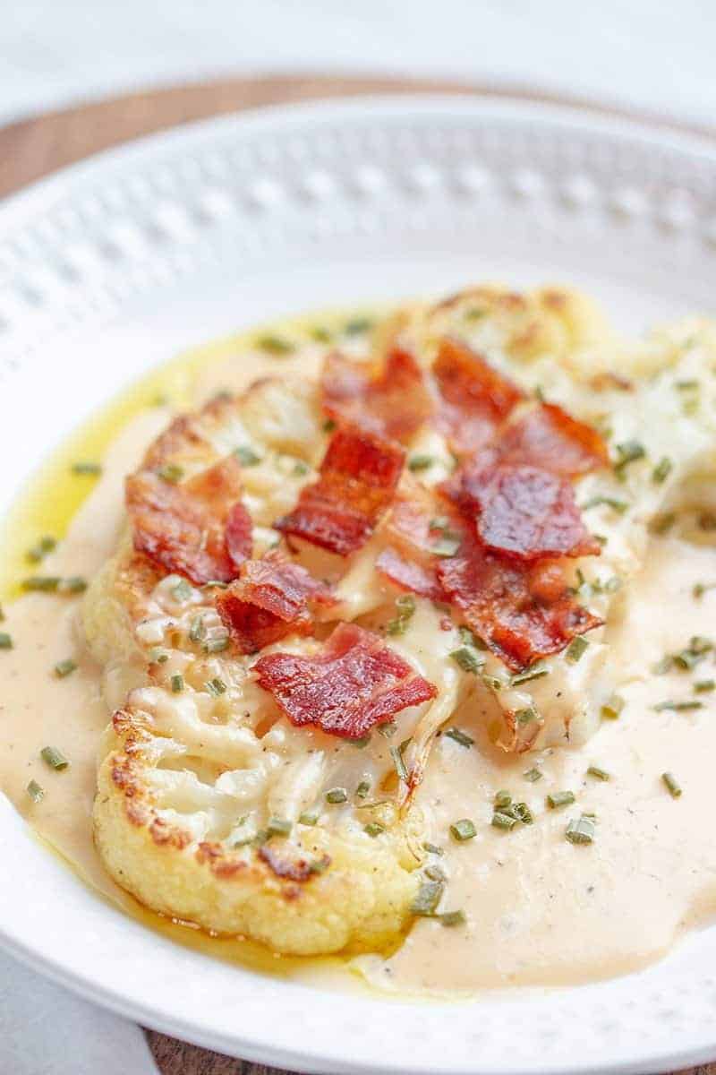 Cauliflower Steaks with Bacon and Cheese Sauce {Low Carb} 730 Sage Street