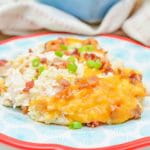 loaded cauliflower casserole on a plate