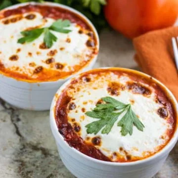 Low Carb Lasagna Bowls hot out of the oven and ready to serve.
