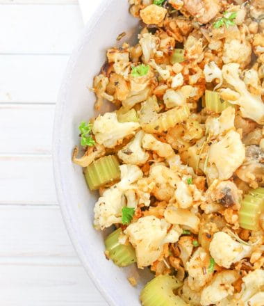 low carb stuffing in a white bowl