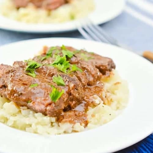 braised short ribs on a bed of cauliflower rice
