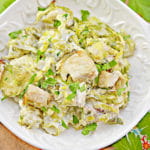 keto brussels sprouts casserole in a white bowl