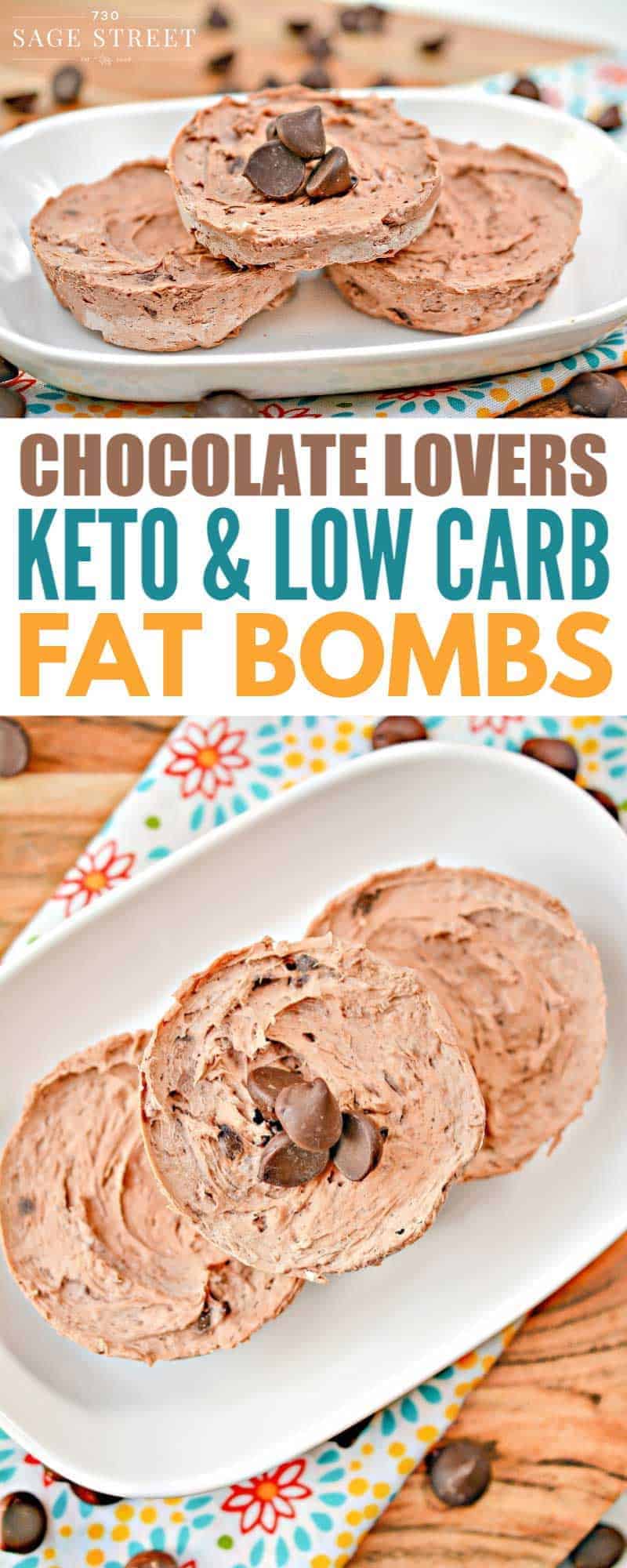 chocolate keto fat bombs on a white plate
