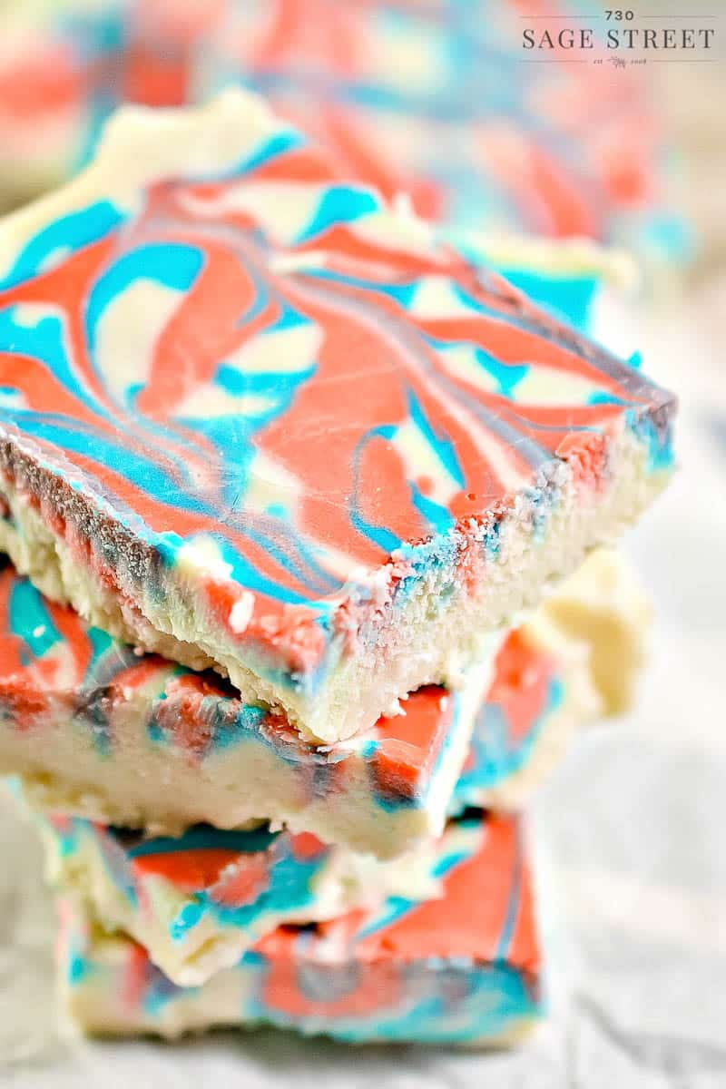 close up of keto fudge stacked up