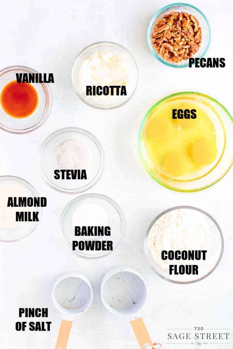 top view of the ingredients to make keto ricotta pancakes